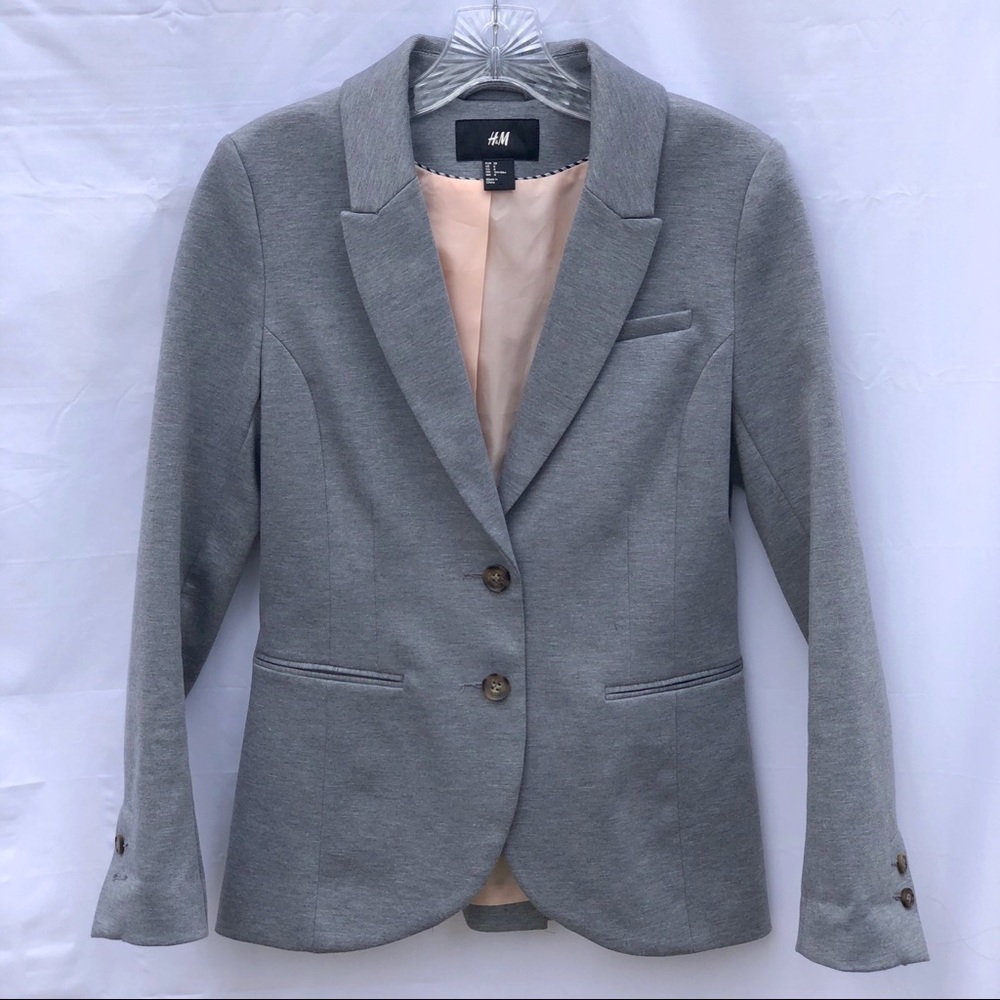 H&M Blazer Grey w/ Pink Lining Ponte Fabric US8
